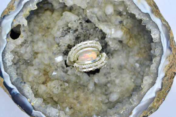 Opal and Amethyst Wire Wrapped Ring Size 6